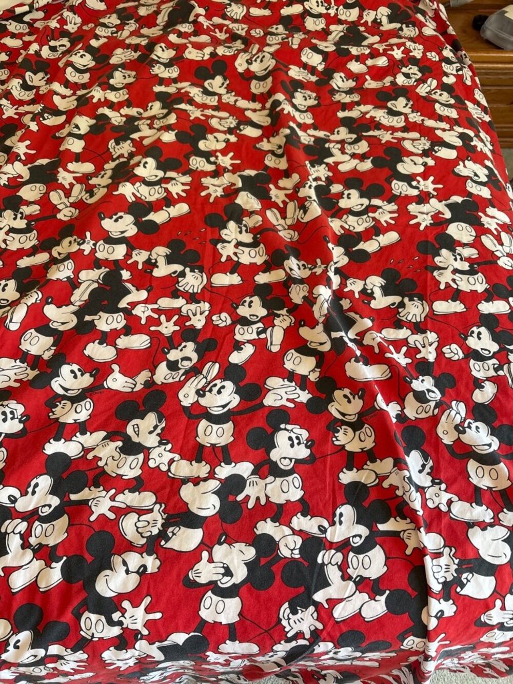 Disney Mickey Mouse Twin Flat Sheet Red Black White Vintage Cutter